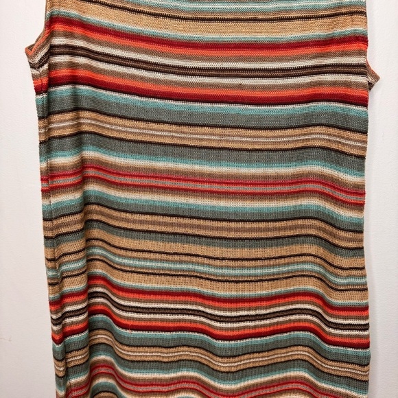 Lauren Ralph Lauren Linen Tan Multi-Colored Striped Sleeveless Sweater Dress - Picture 9 of 15